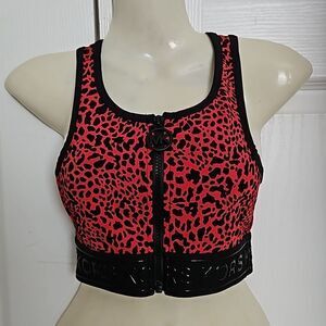 Michael Kors Women's Stretch Nylon Logo Tape Racer Back Sports Bra Red/Black XS
